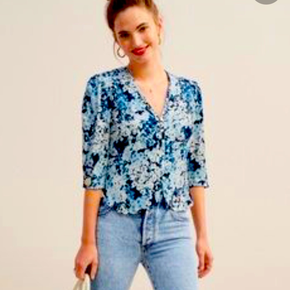 Authentic Rouje Dalida top in blue hydrangea